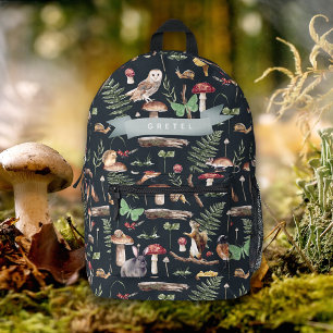 Night Forest Woodland Animals Navy Blue Printed Backpack