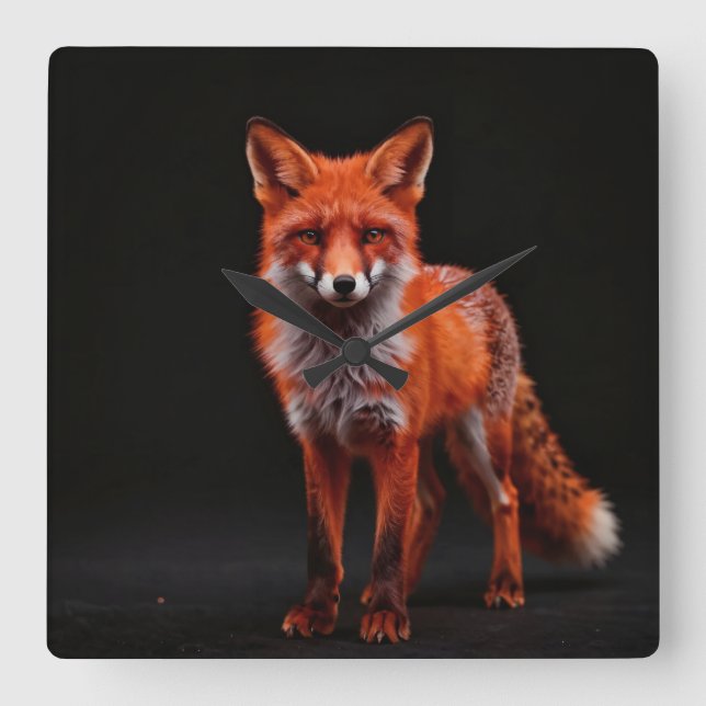Night fox square wall clock (Front)