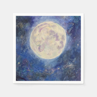 Night Full Moon Celestial Sky Maureen Girard Unive Napkin