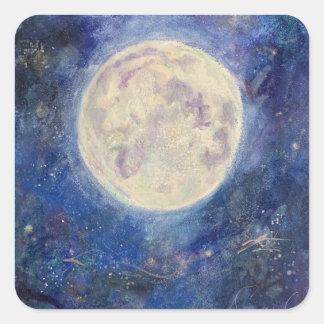 Night Full Moon Celestial Sky Maureen Girard Unive Square Sticker
