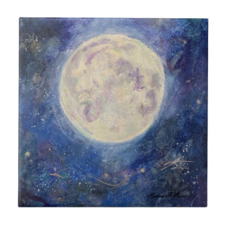 Night Full Moon Celestial Sky Maureen Girard Unive Tile