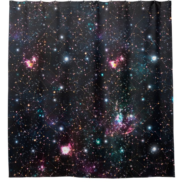 Night Galaxy Space PrintSeamless Pattern in Repeat Shower Curtain (Front)
