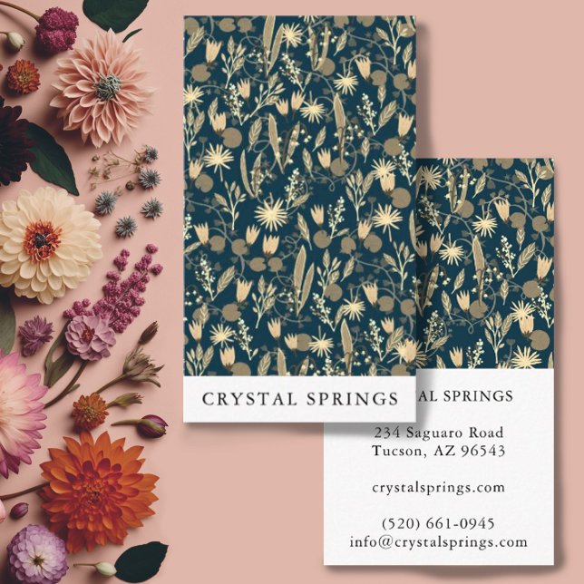 Night Garden Botanical Plants Modern Chic Floral  Business Card (A pretty and minimalist botanical pattern covers this customizable business card. Add your own text!)
