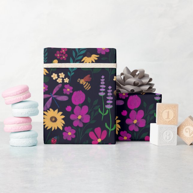 Night Garden Floral Botanical Wrapping Paper (Baby Shower)