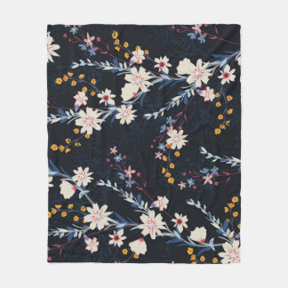 Night Garden Floral Navy Pattern Fleece Blanket