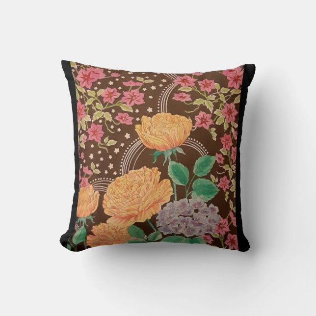 Night Garden Roses and Hydrangea Throw Pillow (Front)