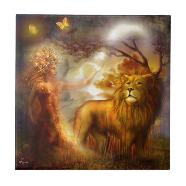 Night Goddess and Lion Tile (Front)