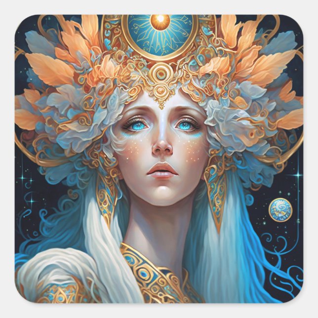 Night Goddess Queen Fantasy Art Square Sticker (Front)