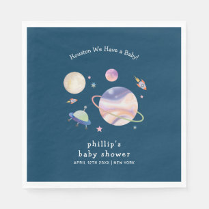Night Green Galaxy Space Moon Star Boy Baby Shower Napkin