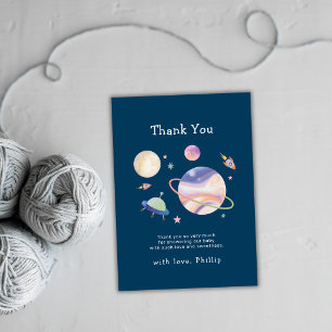 Night Green Galaxy Space Moon Star Boy Baby Shower Thank You Card