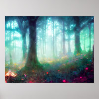 Night Green Mythical Forest - Dreamy Fantasy Art