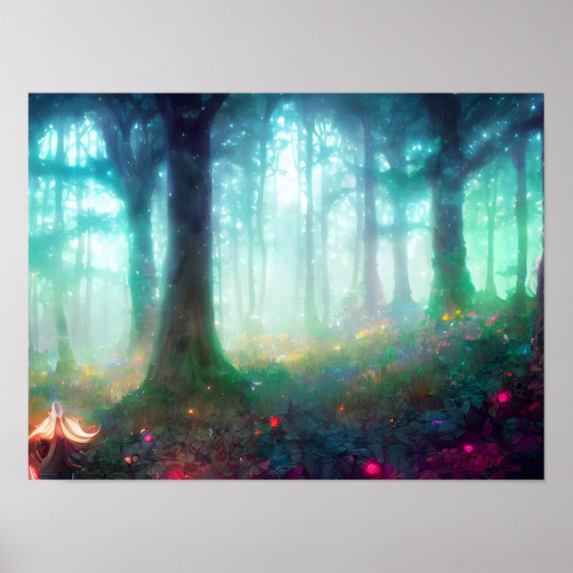 Night Green Mythical Forest - Dreamy Fantasy Art Poster (Front)