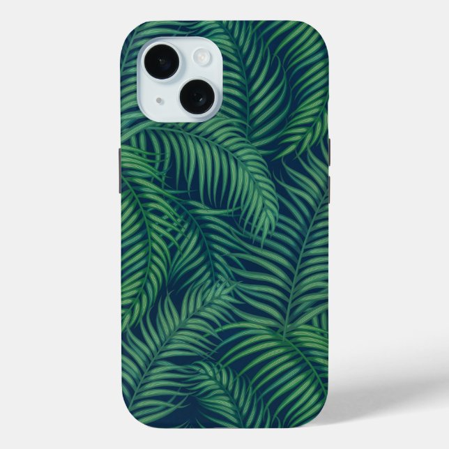 Night Green Tropical Palm Leaves Case-Mate iPhone Case (Back)