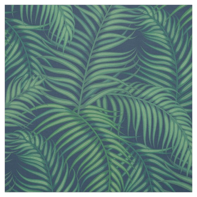 Night Green Tropical Palm Leaves Fabric (Swatch)