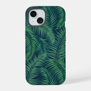 Night Green Tropical Palm Leaves iPhone 15 Case