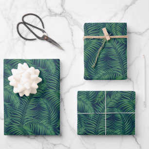 Night Green Tropical Palm Leaves   Wrapping Paper Sheet