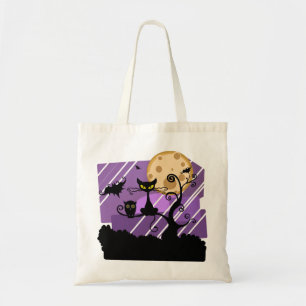 Night Halloween Moon Cat Tree Outside Owl Bat Tote Bag