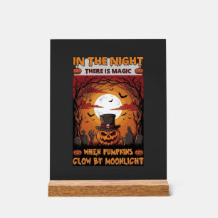 Night Halloween Pumpkin Top Hat Bats Graveyard_1 Acrylic Sign