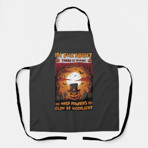 Night Halloween Pumpkin Top Hat Bats Graveyard_1 Apron