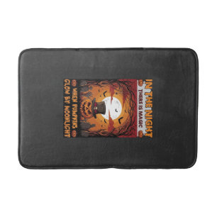 Night Halloween Pumpkin Top Hat Bats Graveyard_1 Bath Mat