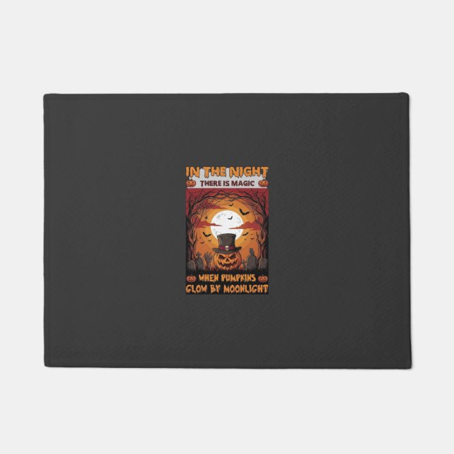 Night Halloween Pumpkin Top Hat Bats Graveyard_1 Doormat (Front)