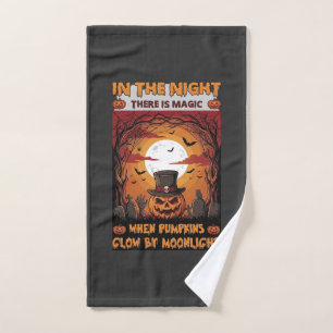 Night Halloween Pumpkin Top Hat Bats Graveyard_1 Hand Towel
