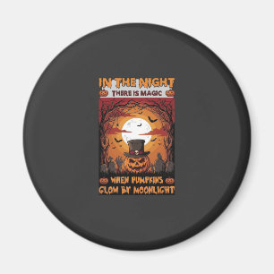 Night Halloween Pumpkin Top Hat Bats Graveyard_1 Magnet