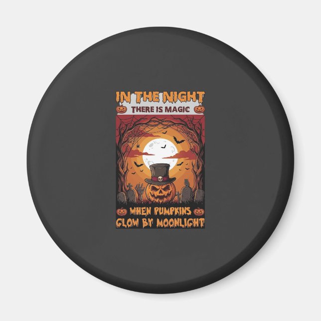 Night Halloween Pumpkin Top Hat Bats Graveyard_1 Magnet (Front)