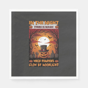 Night Halloween Pumpkin Top Hat Bats Graveyard_1 Napkin