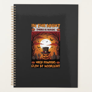 Night Halloween Pumpkin Top Hat Bats Graveyard_1 Planner