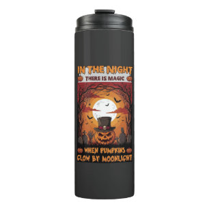 Night Halloween Pumpkin Top Hat Bats Graveyard_1 Thermal Tumbler