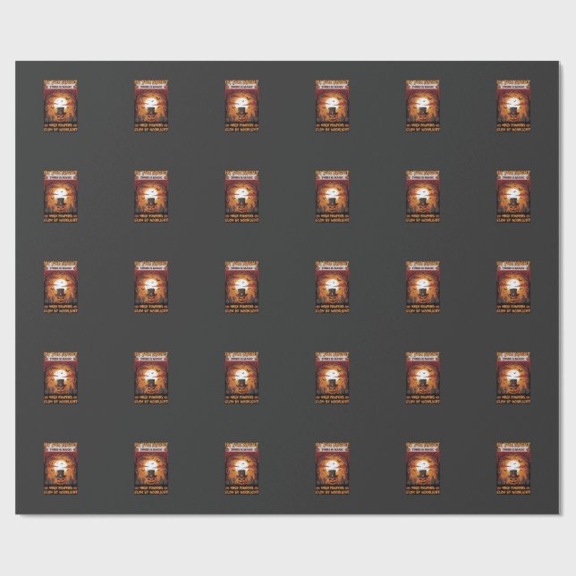 Night Halloween Pumpkin Top Hat Bats Graveyard_1 Wrapping Paper (Flat)