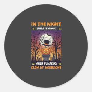 Night Halloween Pumpkin Top Hat Moon Graveyard Classic Round Sticker