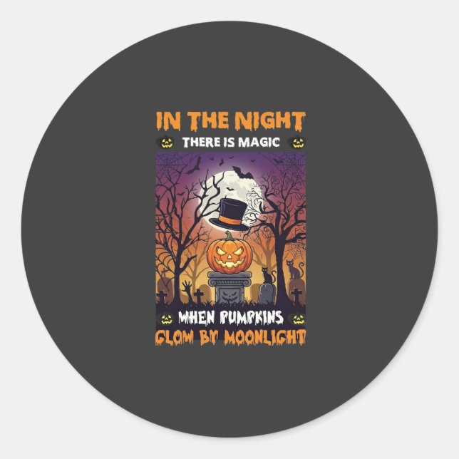 Night Halloween Pumpkin Top Hat Moon Graveyard Classic Round Sticker (Front)