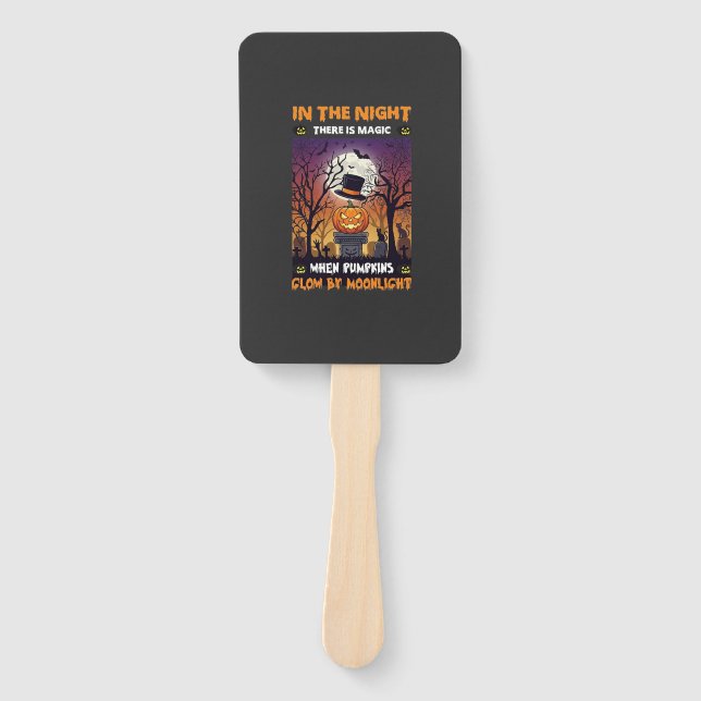 Night Halloween Pumpkin Top Hat Moon Graveyard Hand Fan (Front)