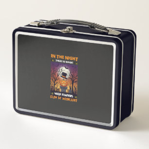 Night Halloween Pumpkin Top Hat Moon Graveyard Metal Lunch Box