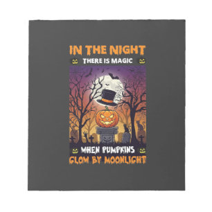 Night Halloween Pumpkin Top Hat Moon Graveyard Notepad
