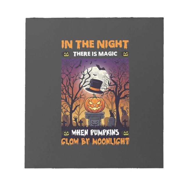 Night Halloween Pumpkin Top Hat Moon Graveyard Notepad (Front)