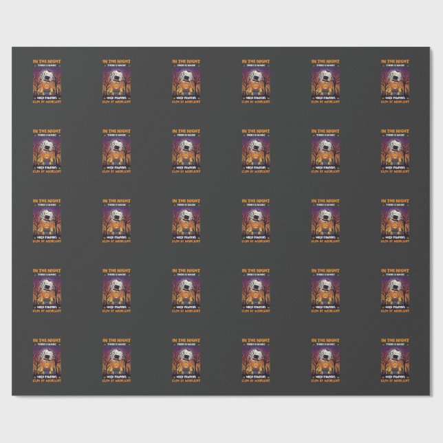Night Halloween Pumpkin Top Hat Moon Graveyard Wrapping Paper (Flat)