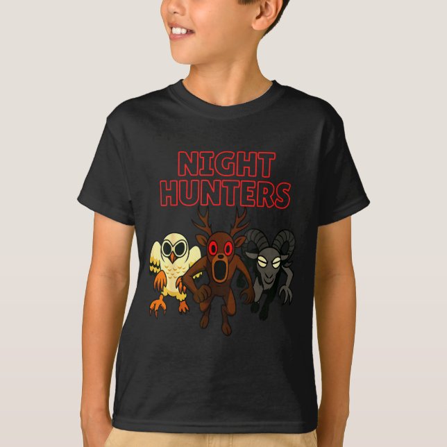 Night Hunters. 3 Animals In The Forest. Cool Gamer T-Shirt (Front)
