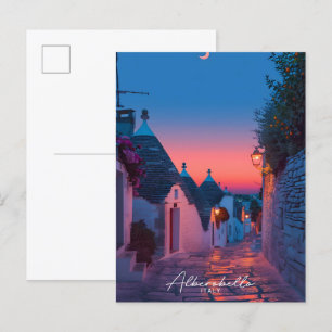 Night in Alberobello Italy Vintage Travel  Postcard