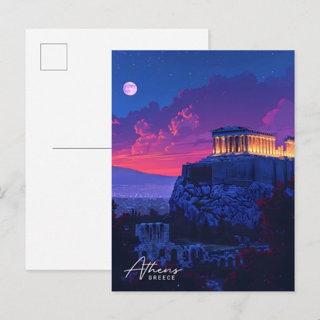 Night in Athens Greece Vintage Travel  Postcard (Front/Back)