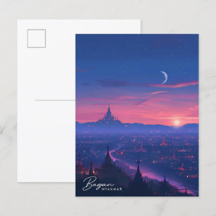 Night in Bagan Myanmar Vintage Travel  Postcard