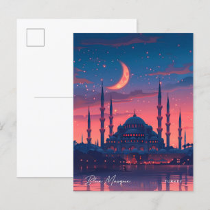 Night in Blue Mosque Turkey Travel Postcard