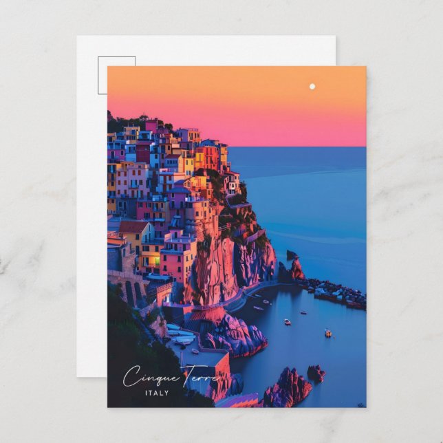Night in Cinque Terre Italy Vintage Travel  Postcard (Front/Back)