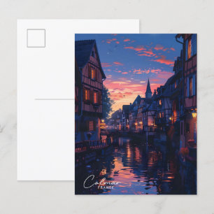 Night in Colmar France Vintage Travel Postcard