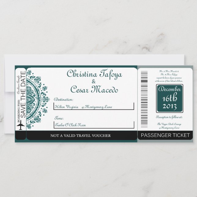 Night in India Boarding Pass Wedding Invitation (Front)