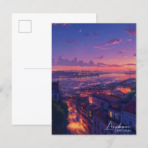 Night in Lisbon Portugal USA Travel  Postcard