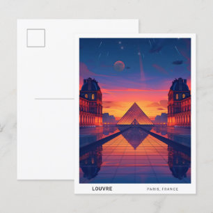 Night in Louvre Paris France Travel Postcard