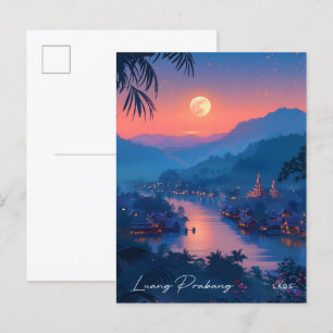 Night in Luang Prabang Laos Vintage Travel Postcard